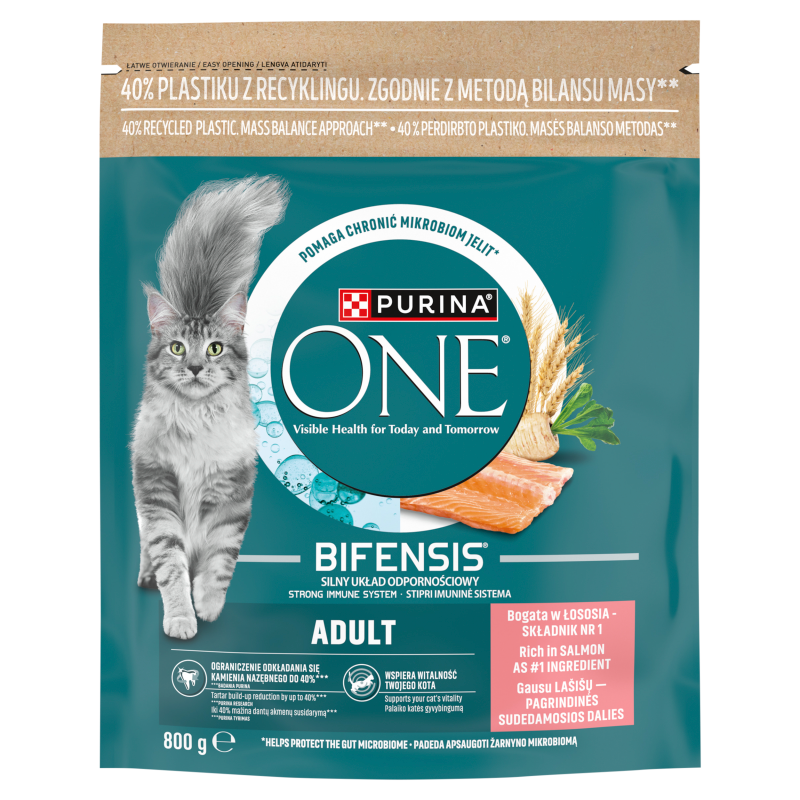 PURINA ONE Adult Karma dla dorosłych kotów bogata w łososia i pełne ziarna frisco.pl