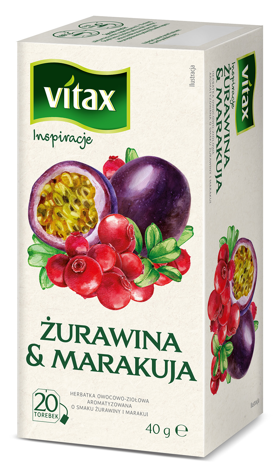 VITAX Inspiracje Herbata owocowo-ziołowa o smaku żurawiny i marakui 20 torebek ex.