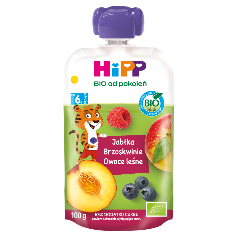 HIPP BIO od pokoleń Jabłka-Brzoskwinie-Owoce leśne Mus owocowy po 6. miesiącu frisco.pl