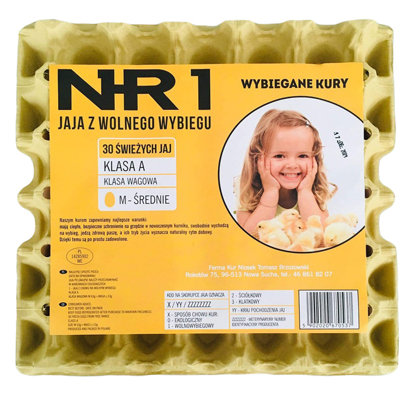 WYBIEGANE KURY Jaja kurze z wolnego wybiegu (rozmiar M) - 30 szt.