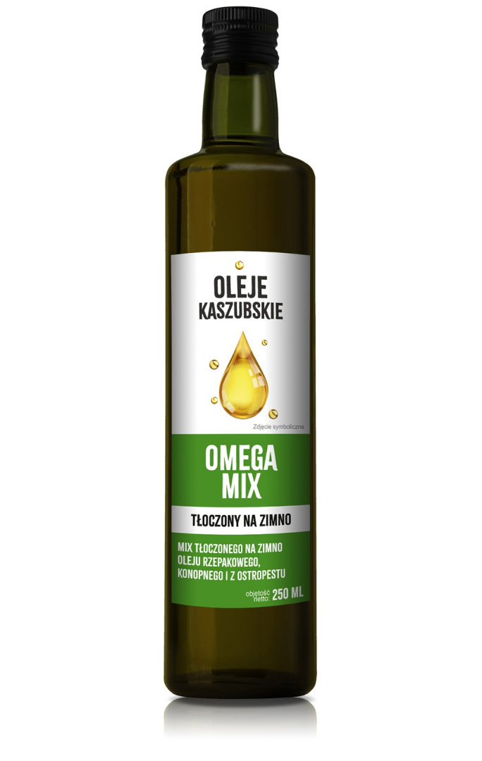 OLEJE KASZUBSKIE Olej Omega Mix - mix oleju rzepakowego, konopnego i z wiesiołka (tłoczony na zimno)