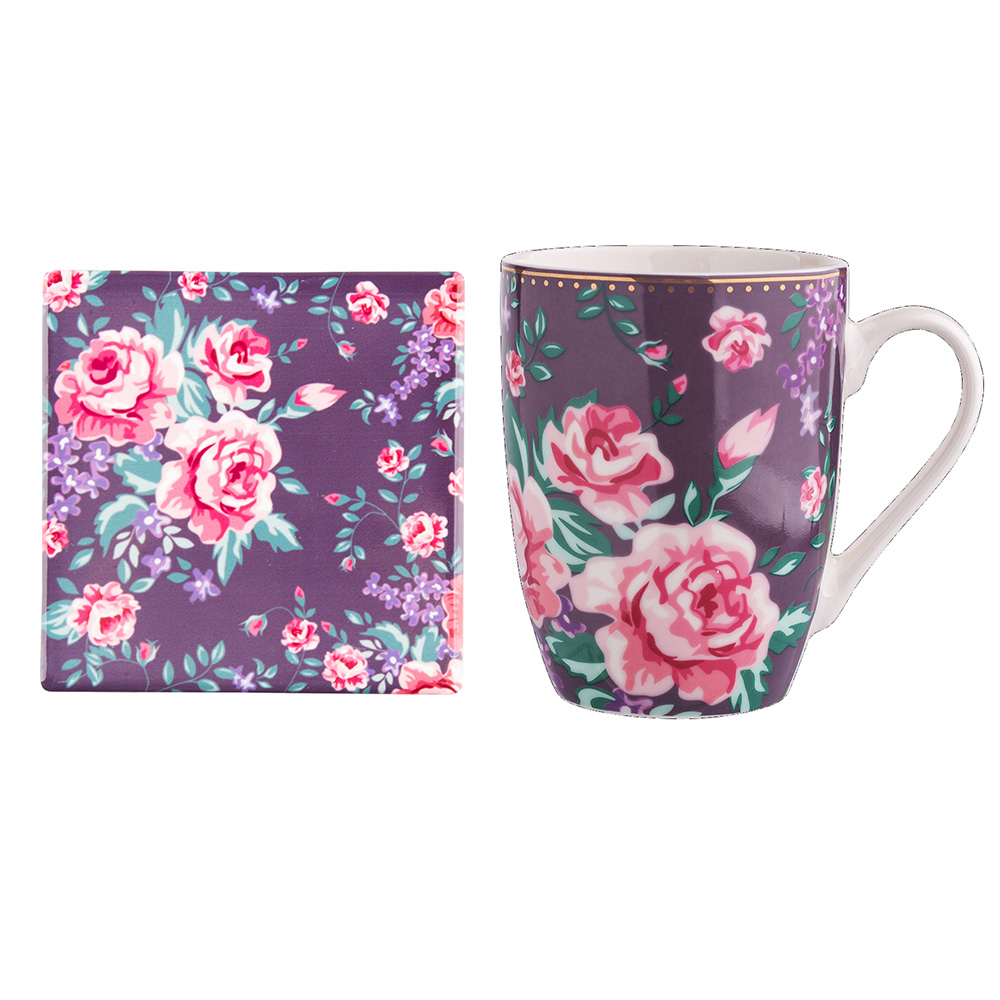 ALTOM DESIGN CHARLOTTA KUBEK 300 ML Z PODKŁADKĄ FIOLETOWY