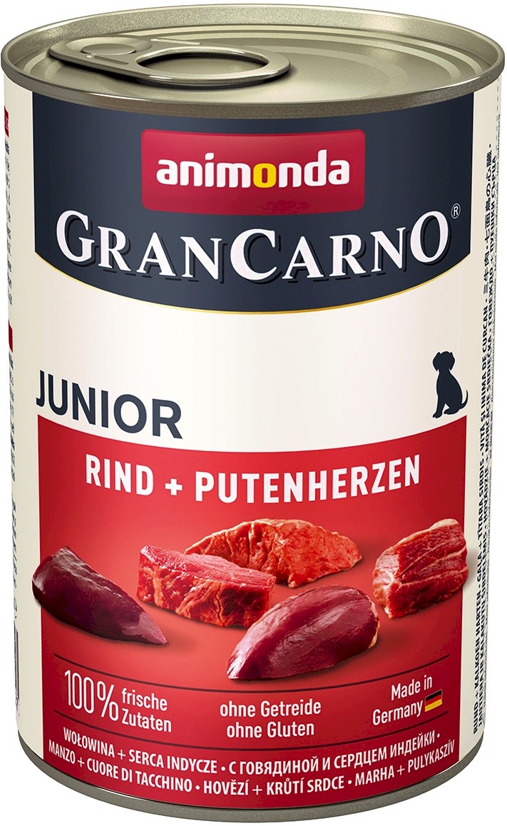 ANIMONDA Grancarno Junior Mokry pokarm dla szczeniąt wszystkich ras z wołowiną i sercami indyka puszka