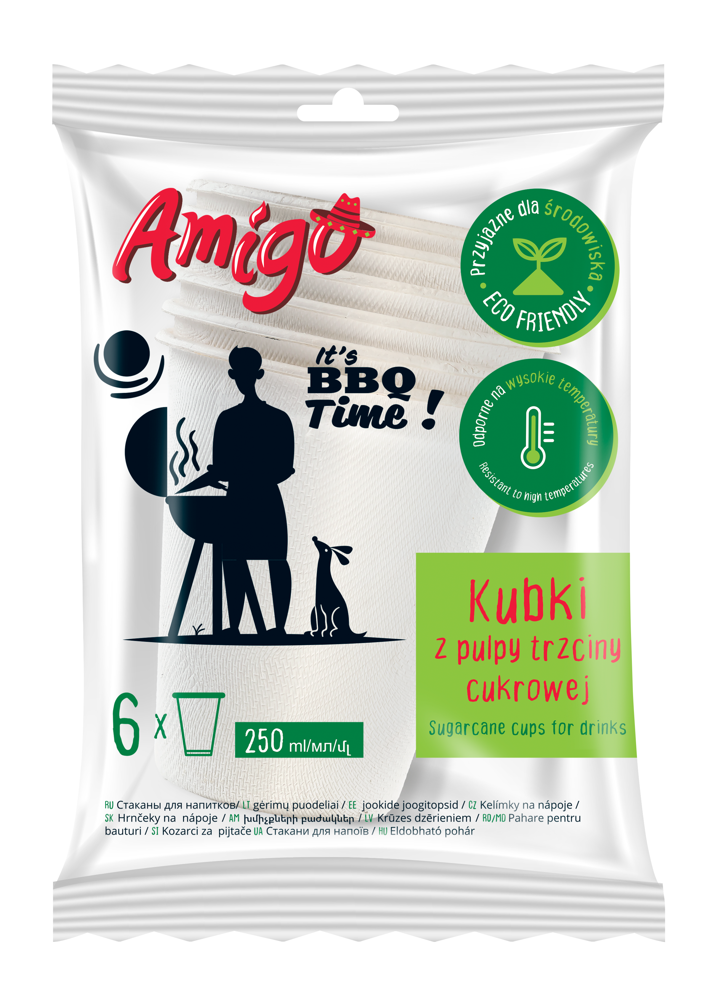 AMIGO Kubki z trzciny cukrowej jednorazowe 6 szt.