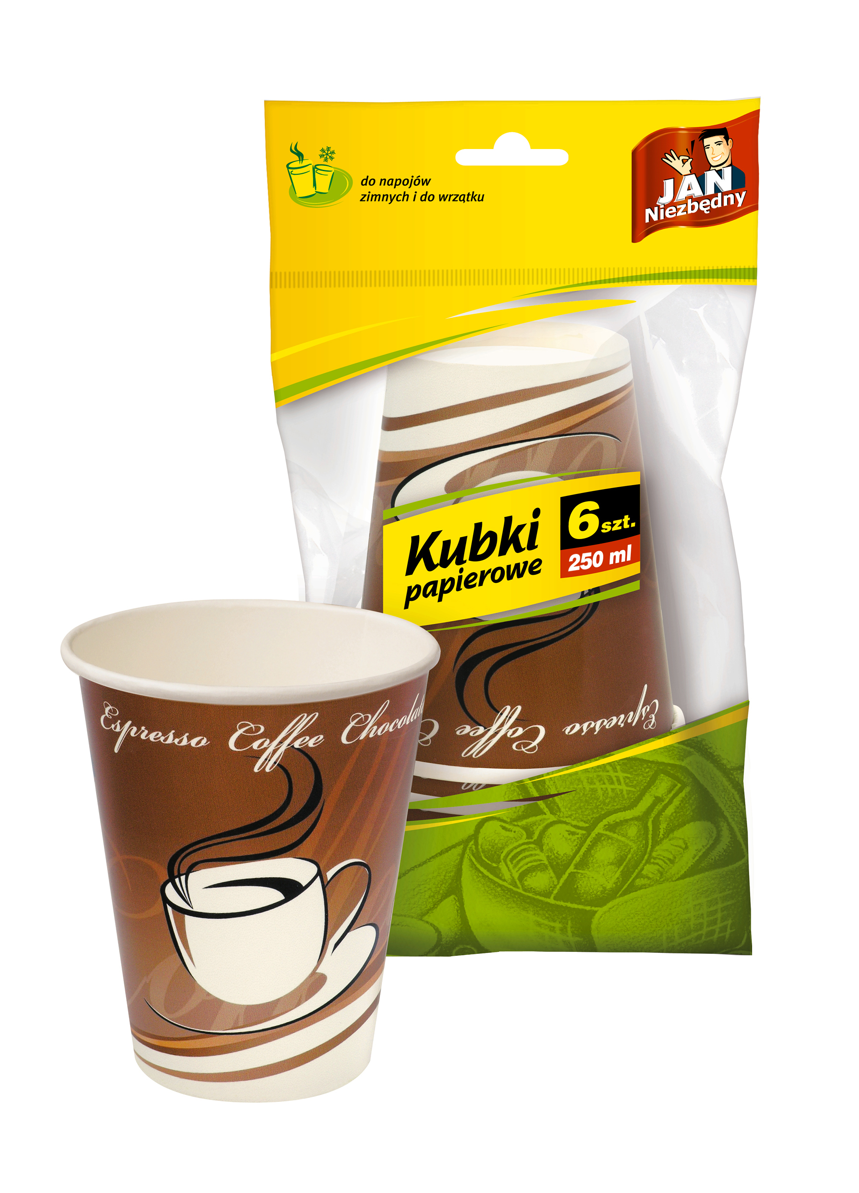 JAN NIEZBĘDNY Kubki do napojów jednorazowe papierowe (250ml), 6 szt.