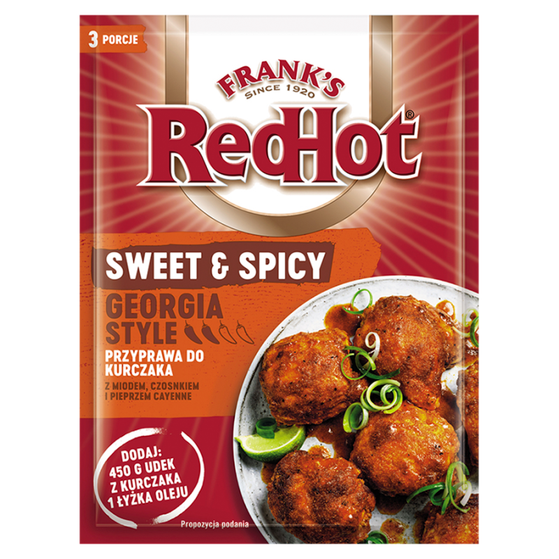 FRANK'S Red Hot Przyprawa do kurczaka SWEET&SPICY z miodem czosnkiem i pieprzem cayenne (Georgia Style) frisco.pl