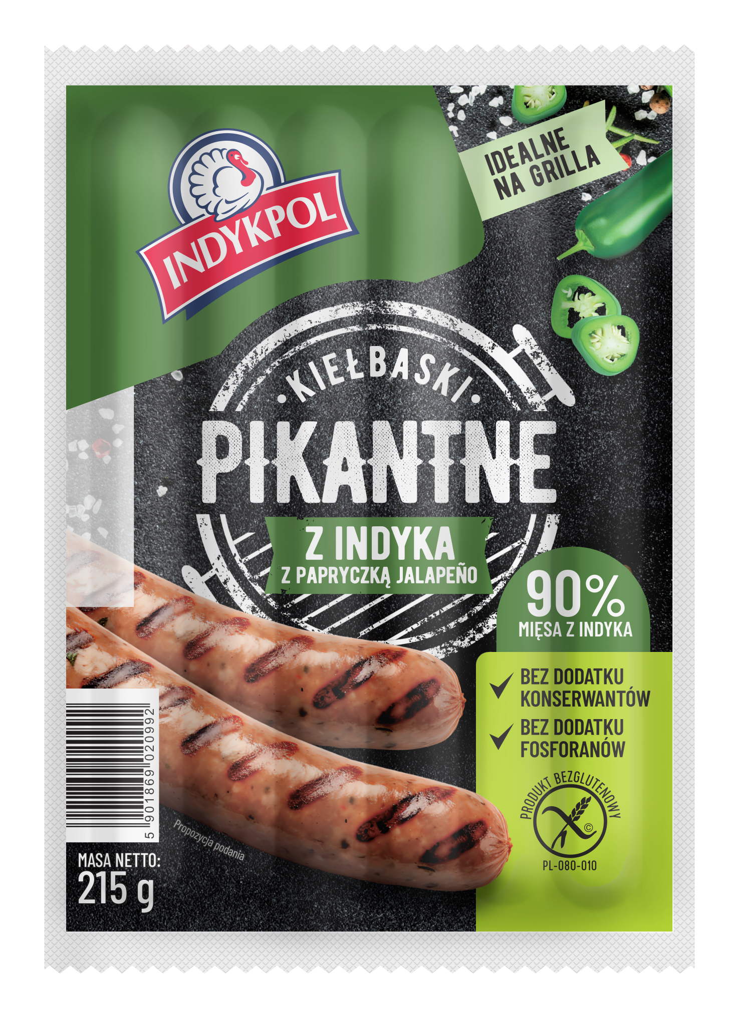 INDYKPOL Kiełbaski pikantne z indyka z papryczką jalapeno
