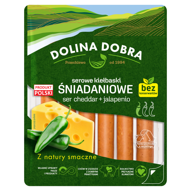 DOLINA DOBRA Serowe Kiełbaski Śniadaniowe ser cheddar+jalapeno