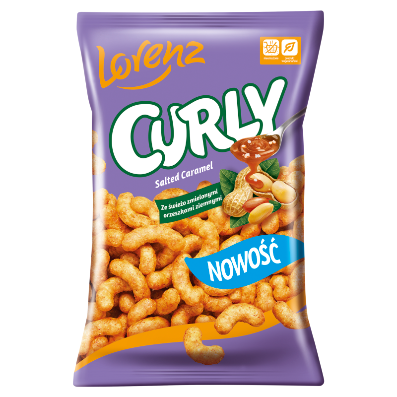 LORENZ Curly Chrupki kukurydziane ze zmielonymi orzeszkami ziemnym o smaku słonego karmelu frisco.pl