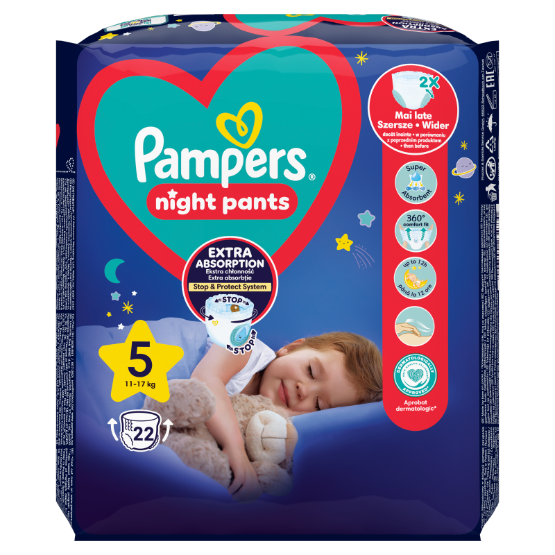 PAMPERS Night Pants Pieluchomajtki rozmiar 5 12 17 kg 22 szt. 1 szt Frisco.pl
