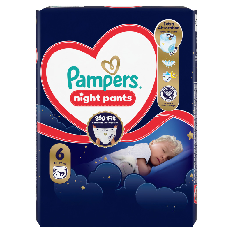 PAMPERS Night Pants Pieluchomajtki rozmiar 6 (15+ kg) 19 szt.