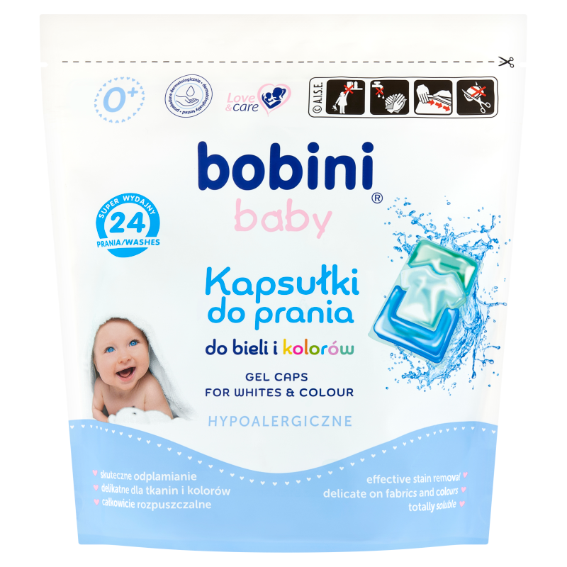 BOBINI Baby Kapsułki do prania tkanin kolorowych i białych 24szt.