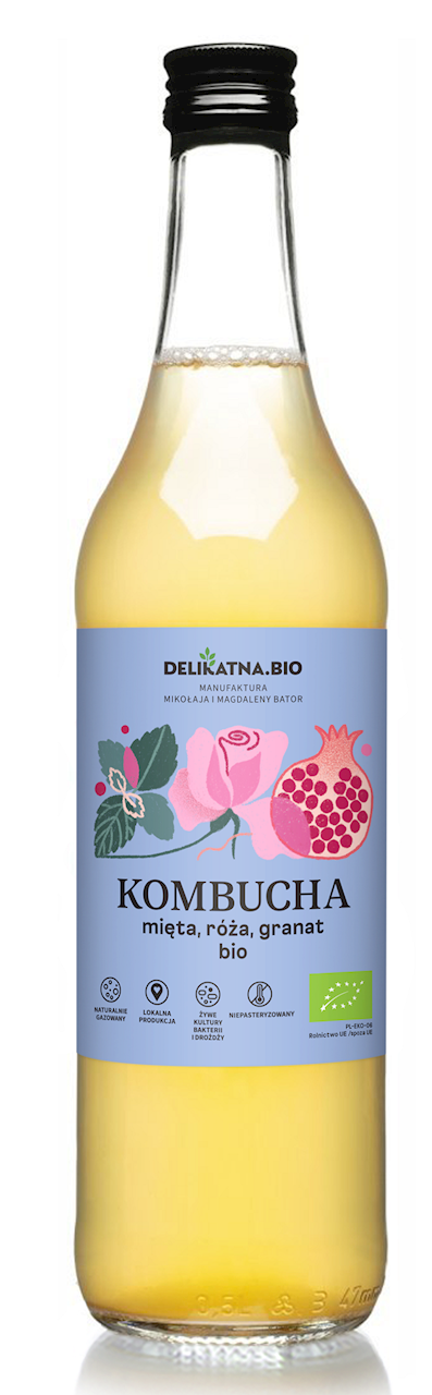 DELIKATNA Kombucha ekologiczna mięta-róża-granat BIO
