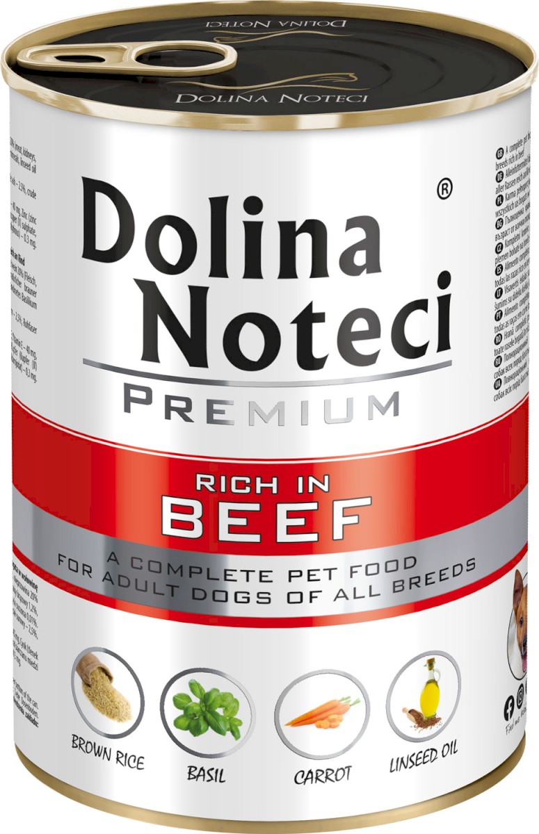 DOLINA NOTECI Premium Mokry pokarm dla dorosłych psów wszystkich ras z wołowiną puszka