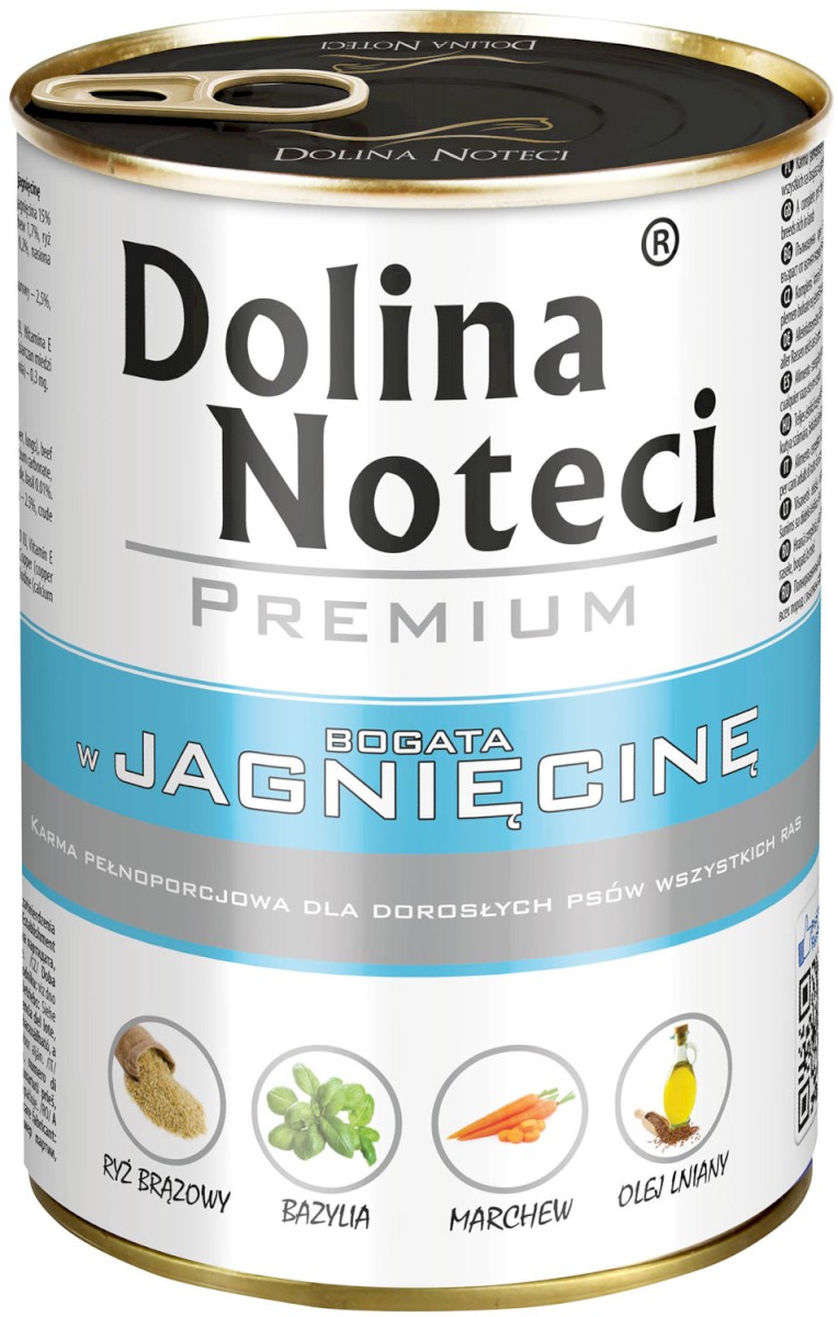 DOLINA NOTECI Premium Mokry pokarm dla dorosłych psów wszystkich ras z jagnięciną puszka