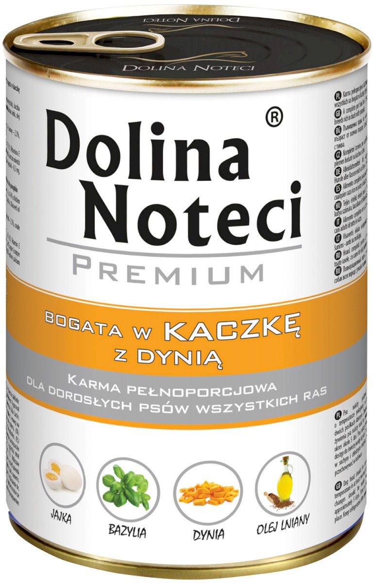DOLINA NOTECI Premium Mokry pokarm dla dorosłych psów wszystkich ras z kaczką i dynią puszka