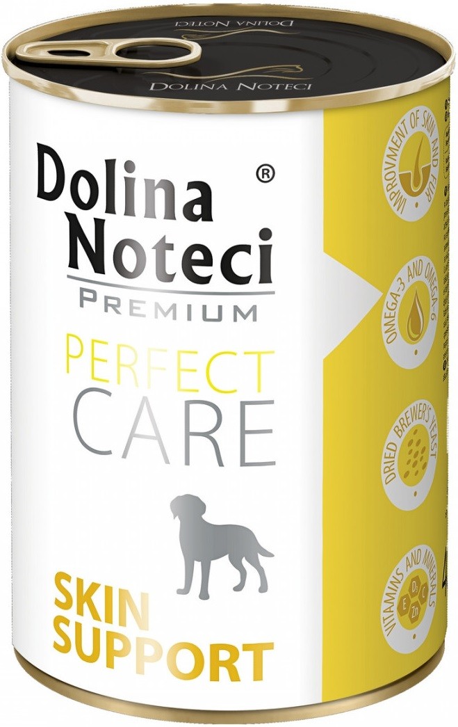 DOLINA NOTECI Premium Perfect Care Mokry pokarm dla dorosłych psów wszystkich z wrażliwą skórą i z problemami z sierści - Skin Support puszka