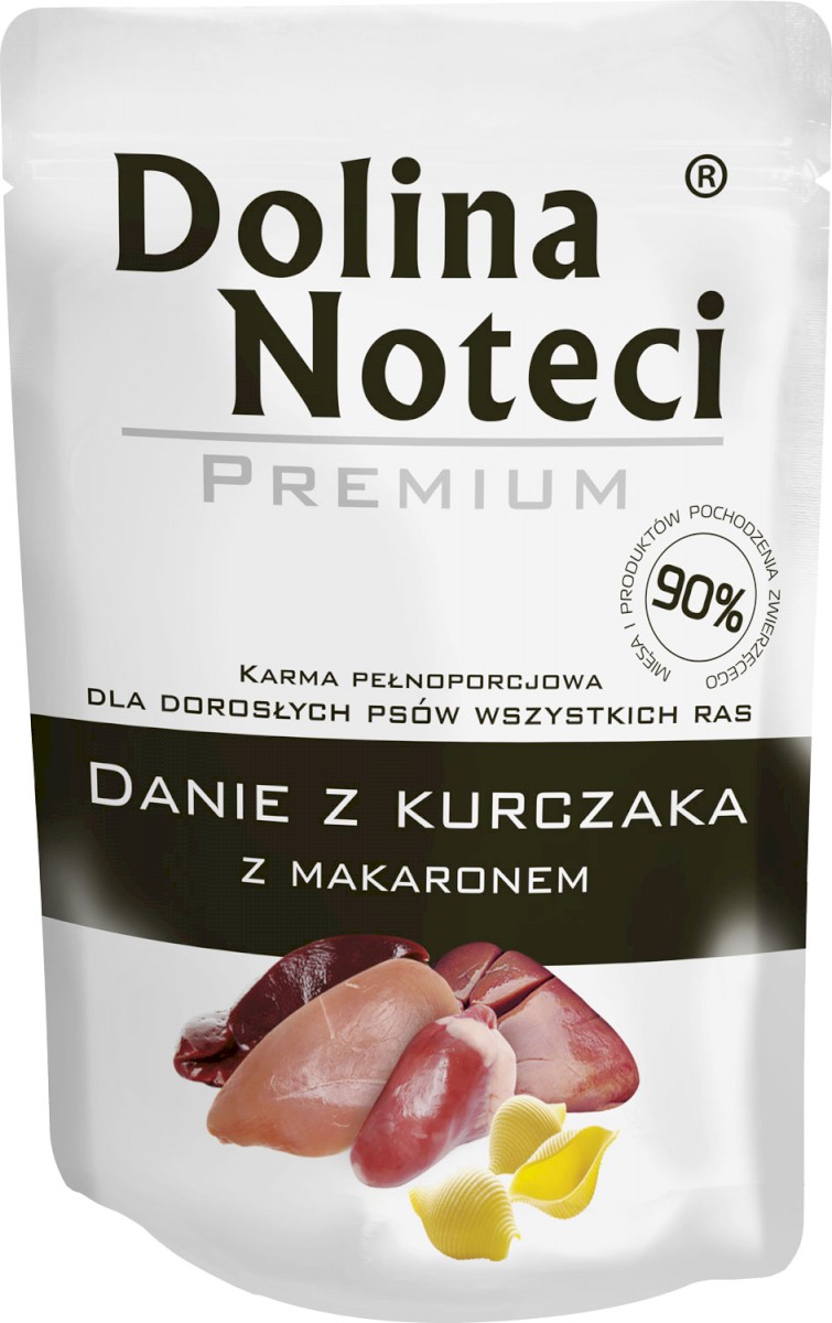 DOLINA NOTECI Premium Mokry pokarm dla dorosłych psów wszystkich z kurczakiem i makaronem saszetka