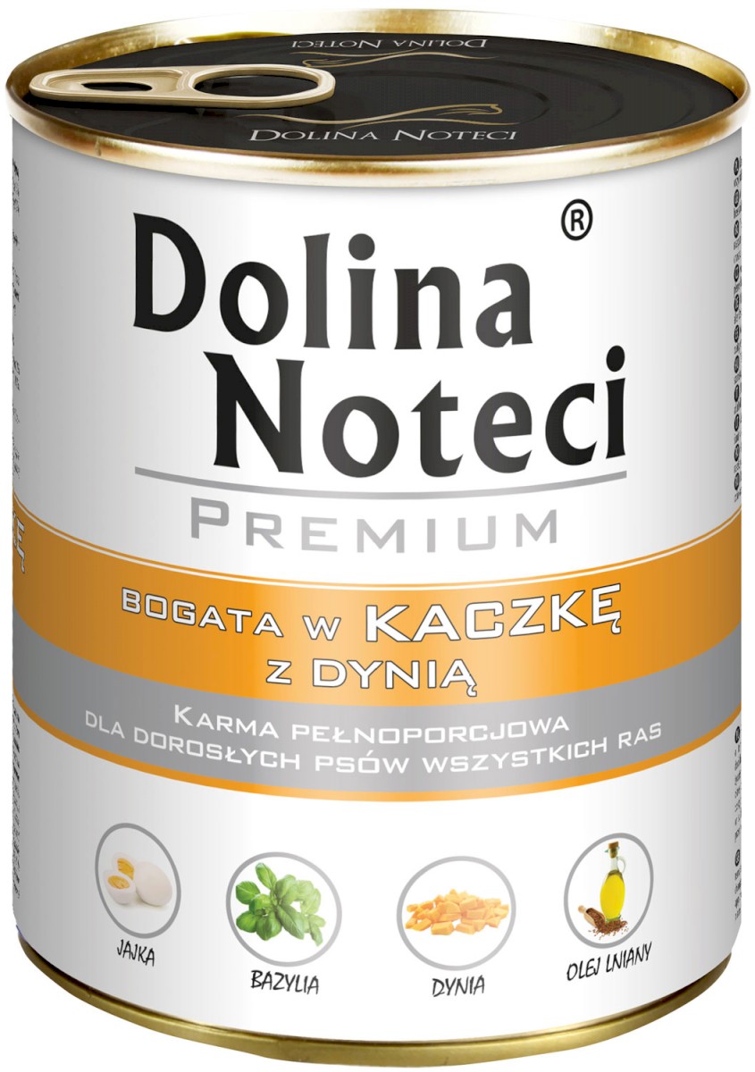 DOLINA NOTECI Premium Mokry pokarm dla dorosłych psów wszystkich ras z kaczką i dynią puszka