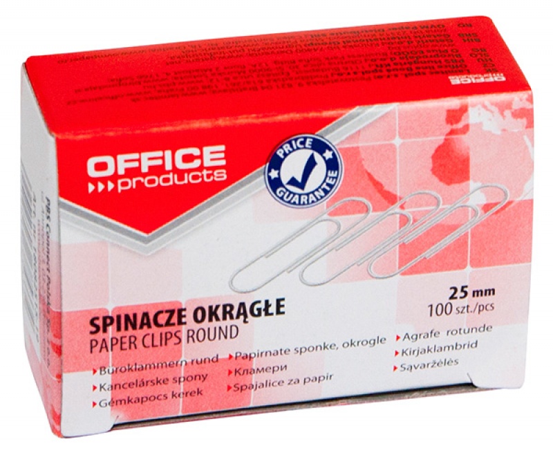 OFFICE PRODUCTS Spinacze okrągłe 100 szt. kolor srebrny