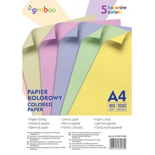 GIMBOO Papier kolorowy A4 100 arkuszy 80gsm 5 kolorów pastelowych