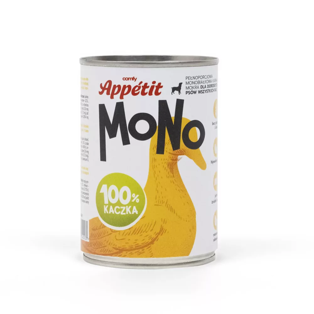 COMFY Appetit Mokry pokarm monoproteinowy dla dorosłych psów wszystkich ras z kaczką hipoalergiczny i bezzbożowy puszka