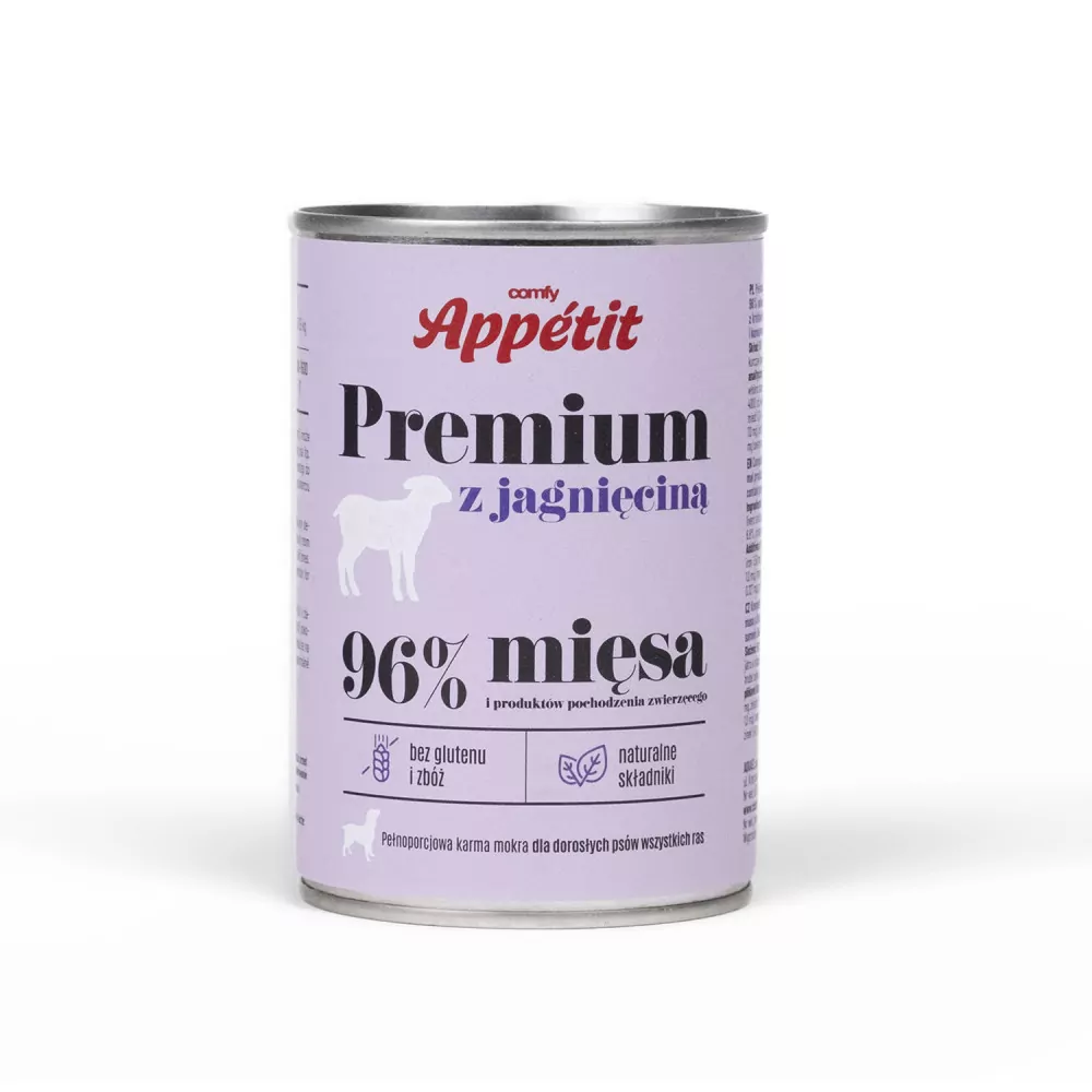 COMFY Appetit Mokry bezzbożowy pokarm Premium dla dorosłych psów wszystkich ras z jagnięciną puszka