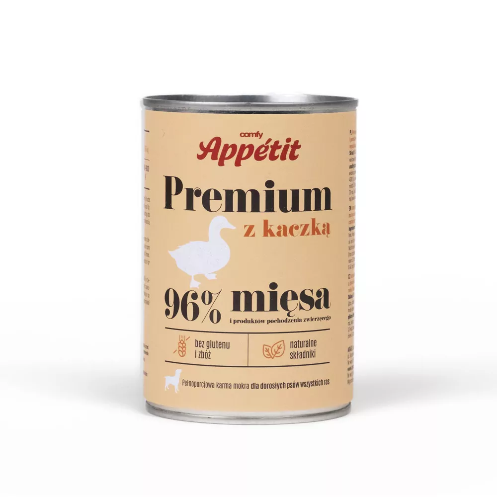 COMFY Appetit Mokry bezzbożowy pokarm Premium dla dorosłych psów wszystkich ras z kaczką puszka