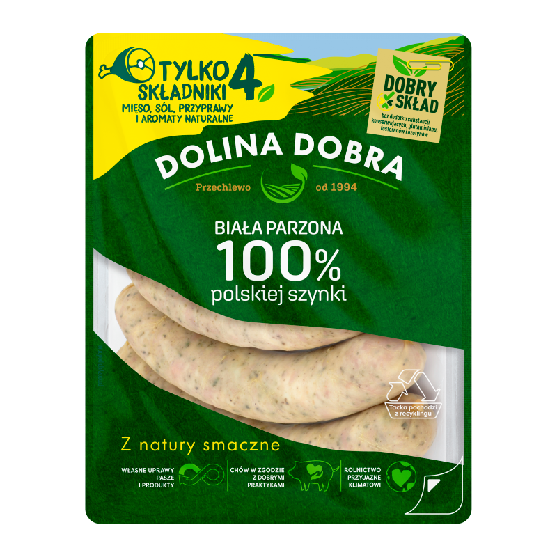 DOLINA DOBRA Kiełbasa biała parzona 100% Polskiego Mięsa