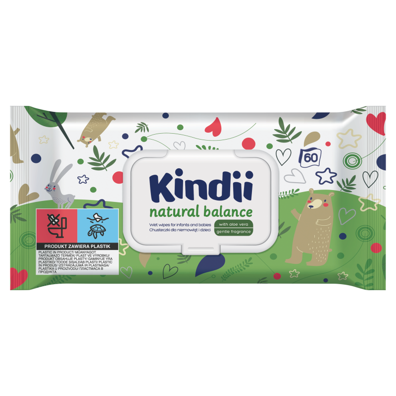 KINDII Natural Balance Chusteczki nawilżane dla dzieci i niemowląt 60 szt frisco.pl