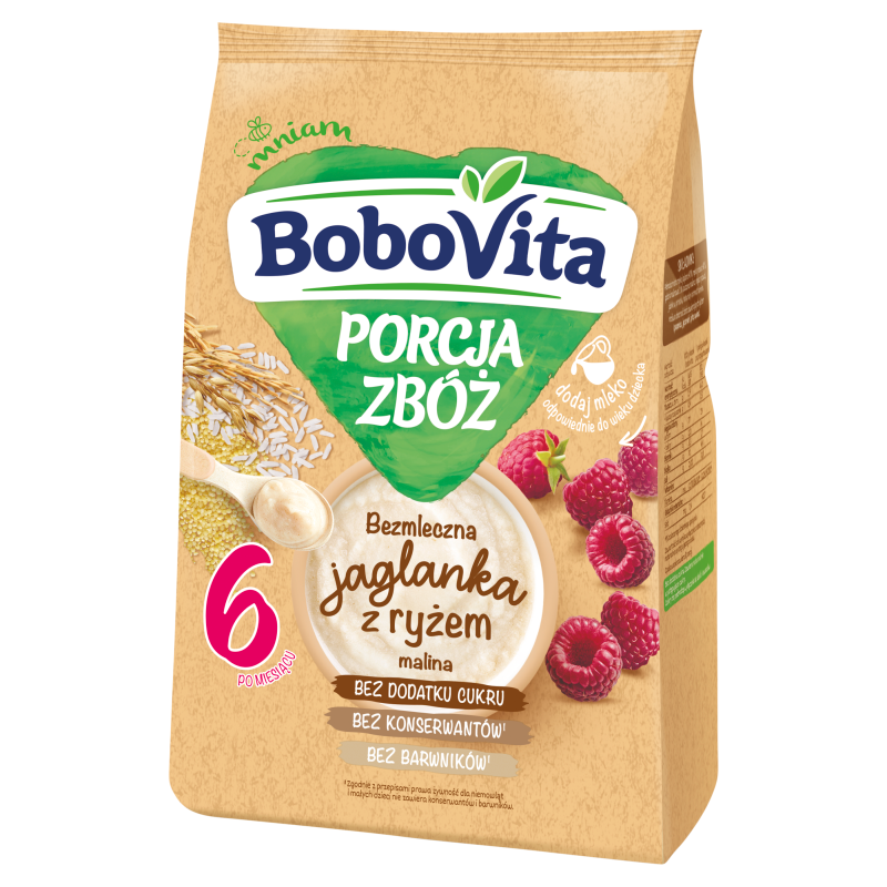 BOBOVITA Porcja Zbóż Kaszka bezmleczna jaglano - ryżowa malina po 6 miesiącu frisco.pl
