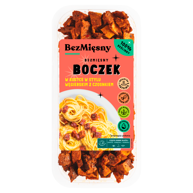 BEZMIĘSNY Bezmięsny Boczek w kostce. W stylu węgierskim z czosnkiem