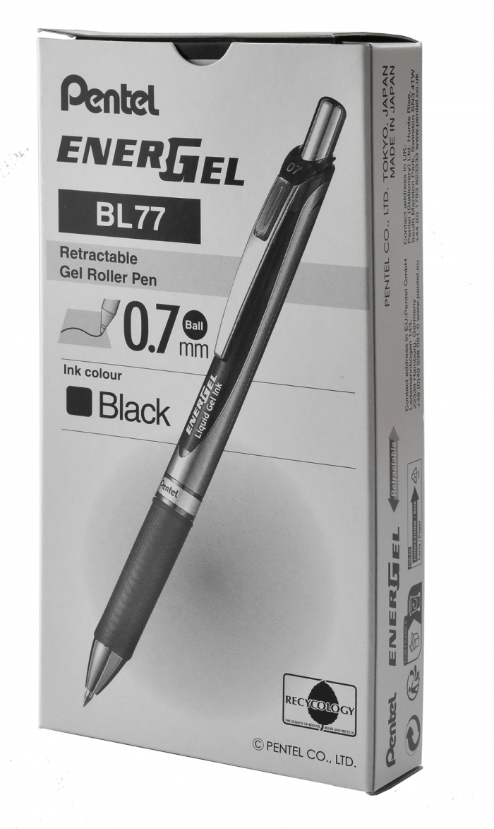 PENTEL Pióro kulkowe 07mm ENERGEL kolor czarny, zestaw 12 sztuk
