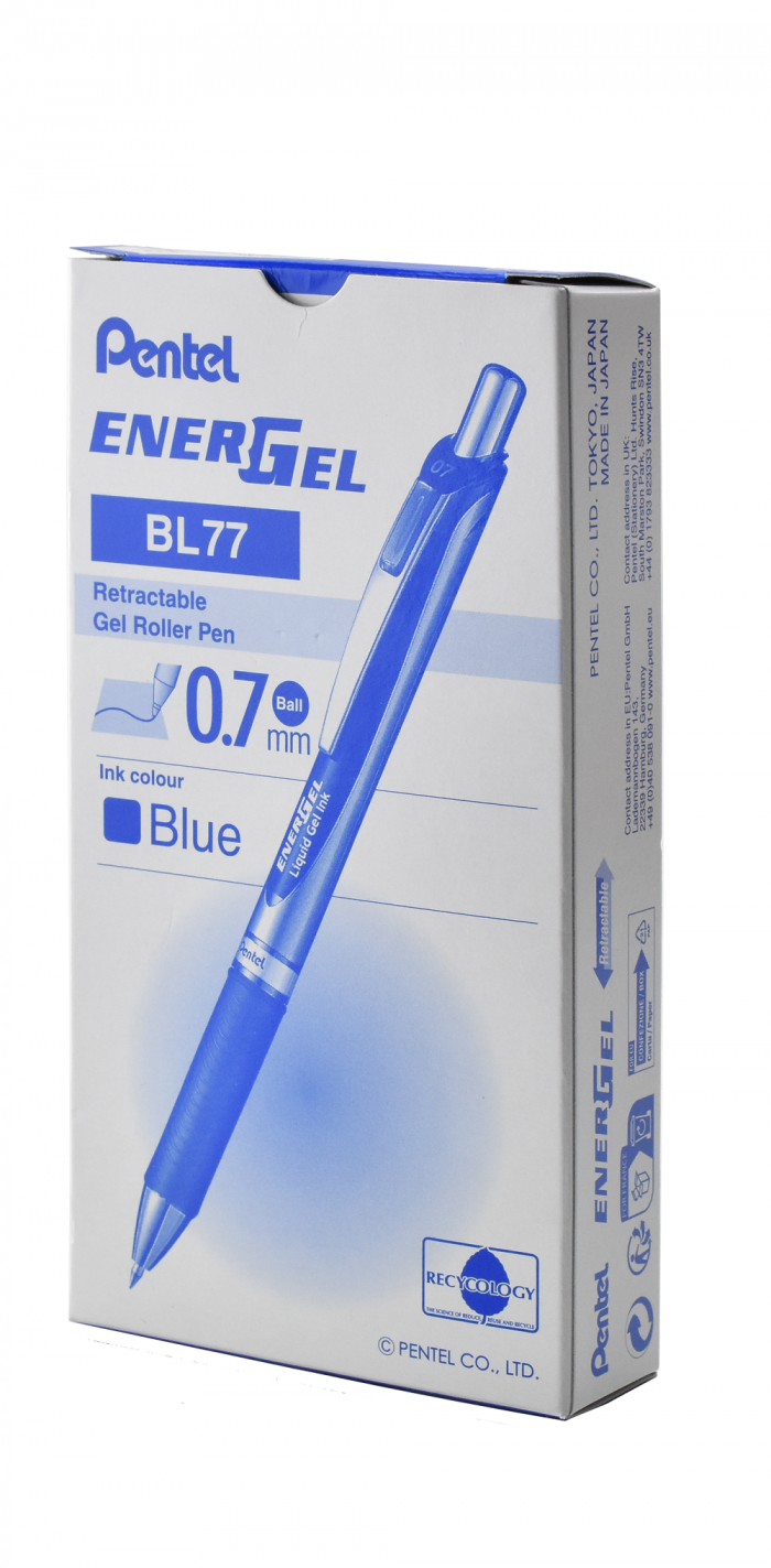 PENTEL Pióro kulkowe 07mm ENERGEL kolor niebieski, zestaw 12 sztuk
