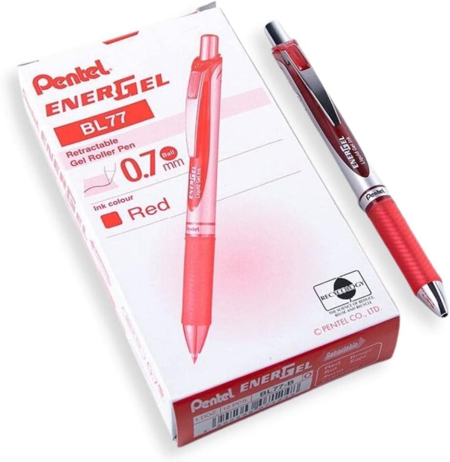 PENTEL Pióro kulkowe 07mm ENERGEL kolor czerwony, zestaw 12 sztuk