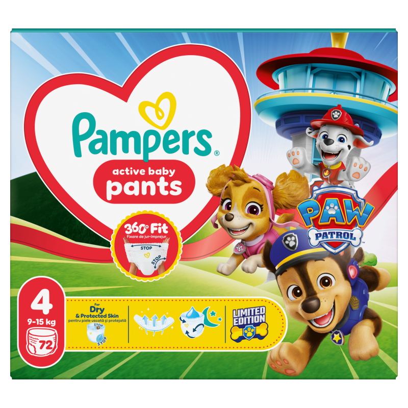PAMPERS Pants Pieluchomajtki Psi Patrol Rozmiar 4 (9-15 kg) 72 szt.