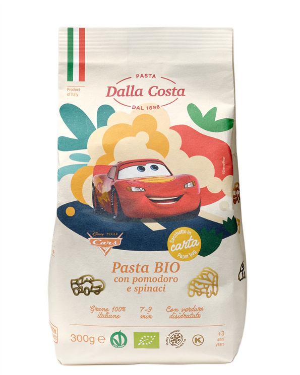 DALLA COSTA Makaron z dodatkiem pomidorów i szpinaku Disney Auta BIO