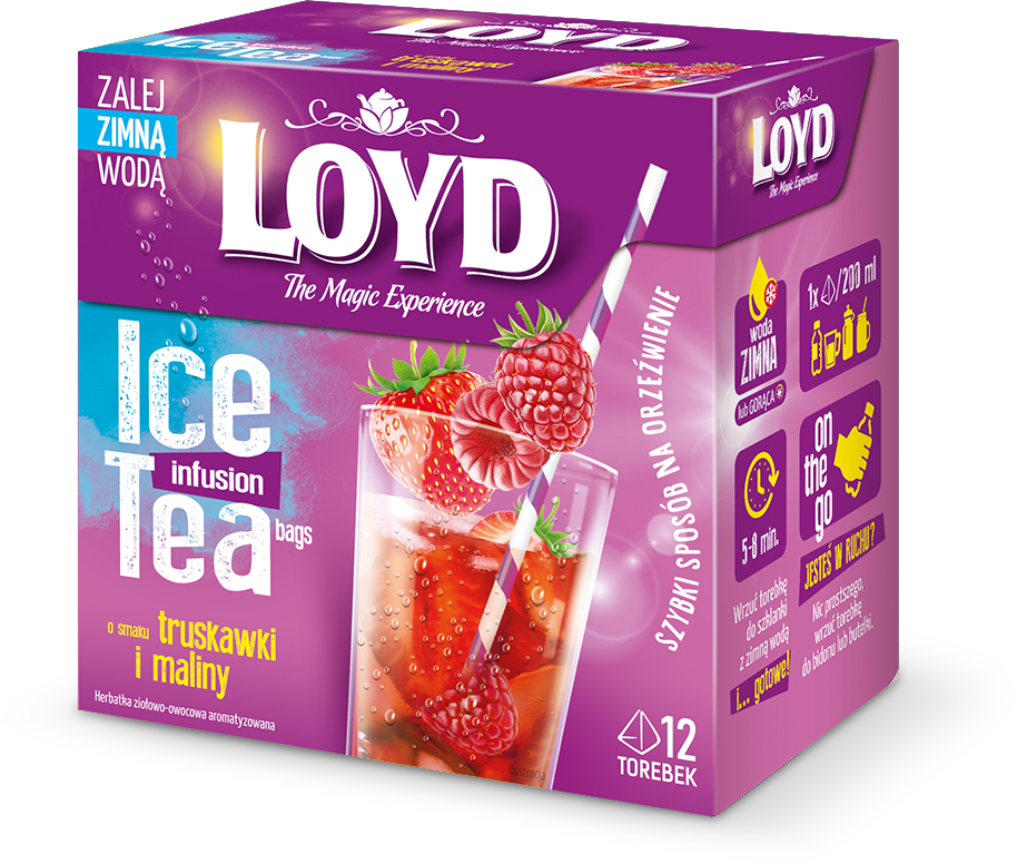 LOYD TEA ICE Herbatka ziołowo-owocowa o smaku truskawki i maliny 12 torebek ex frisco.pl