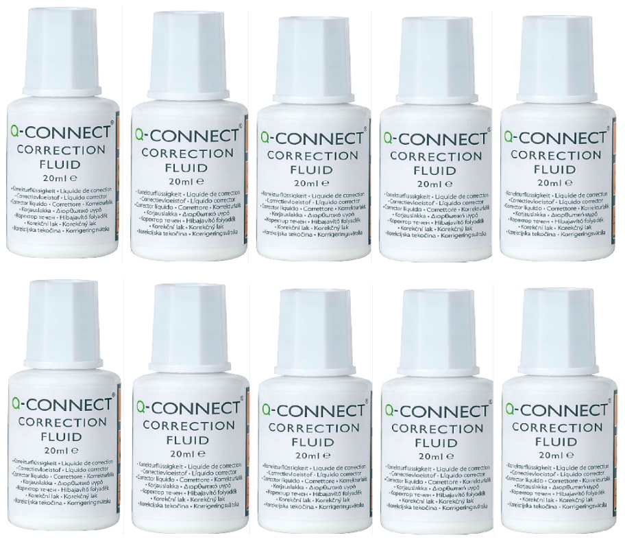 Q-CONNECT Korektor w płynie z pędzelkiem 20 ml, zestaw 10 sztuk