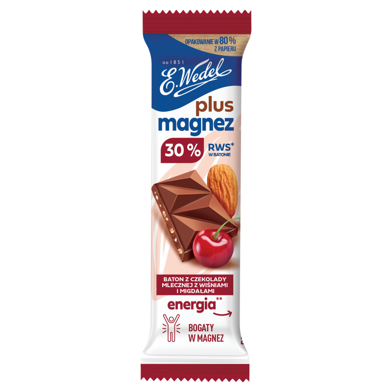 WEDEL Baton z czekolady mlecznej z wiśniami i migdałami plus magnez