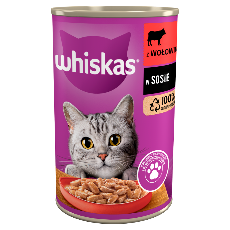 WHISKAS 1+ Pokarm dla Kotów z Wołowiną w Sosie - Puszka frisco.pl