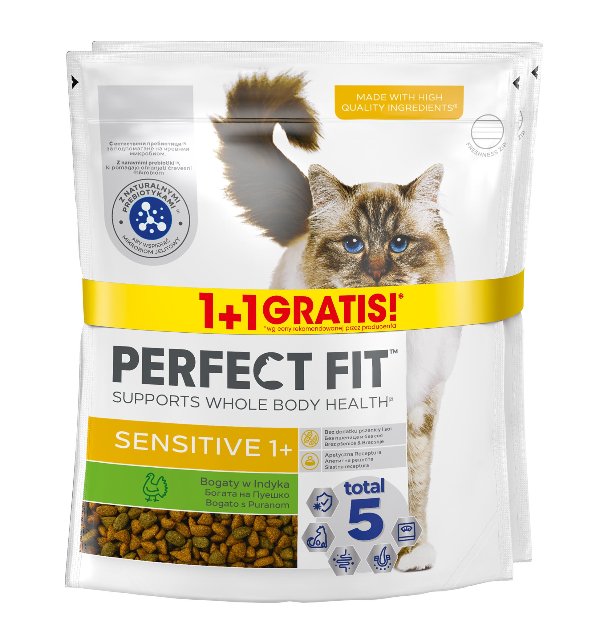PERFECT FIT SENSITIVE Suchy pokarm dla kotów z indykiem opakowanie promocyjne: 1+1 gratis!
