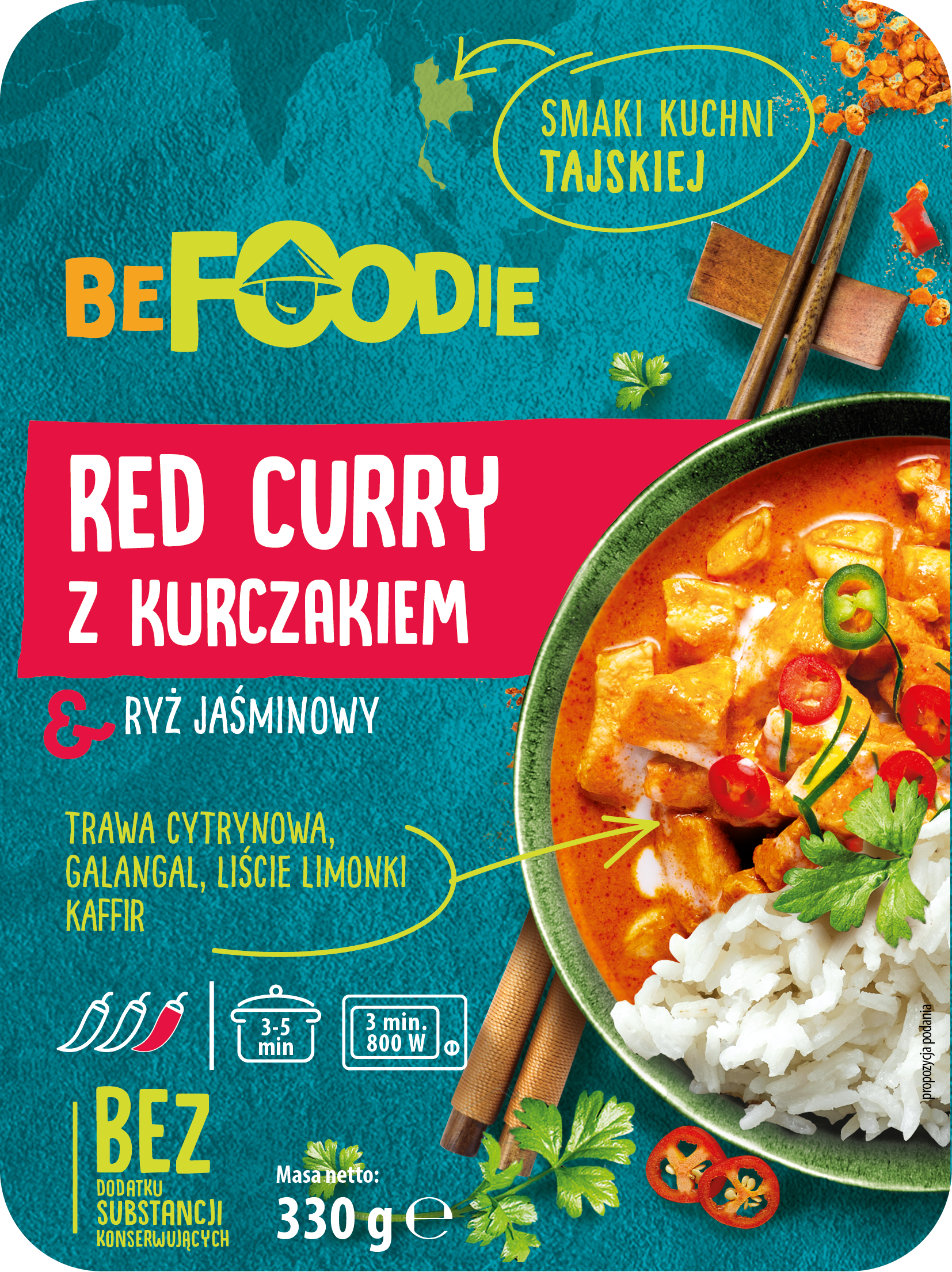 BE FOODIE Red Curry z ryżem jaśminowym kurczakiem i sosem