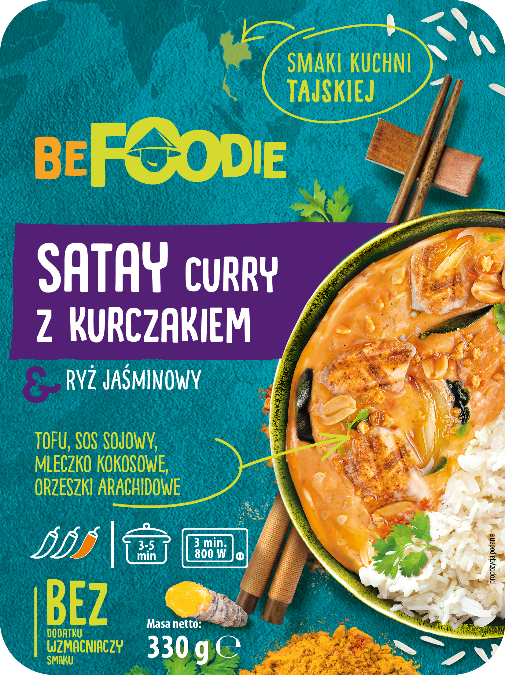 BE FOODIE Satay Curry z ryżem jaśminowym z kurczakiem i sosem
