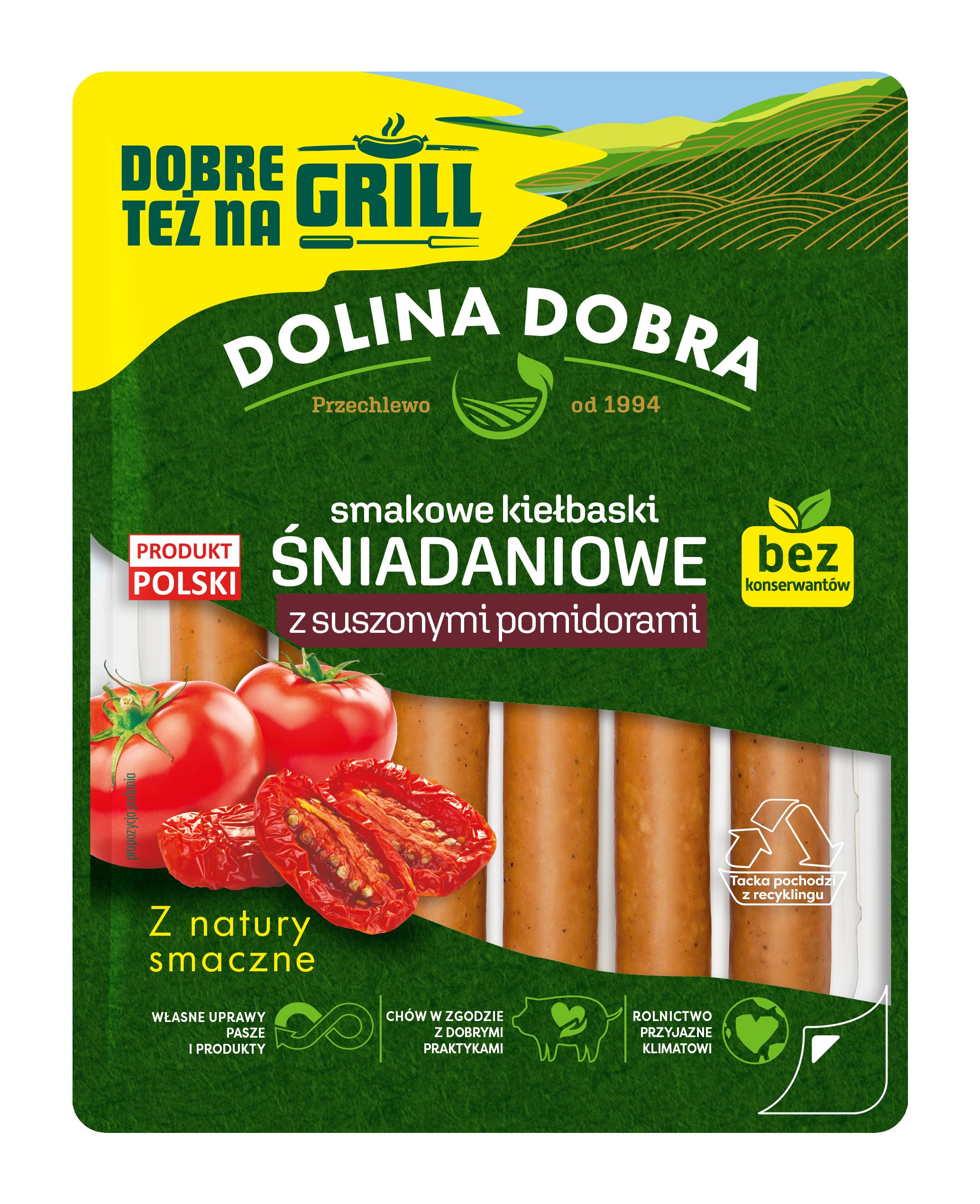 DOLINA DOBRA Smakowe kiełbaski śniadaniowe z suszonymi pomidorami