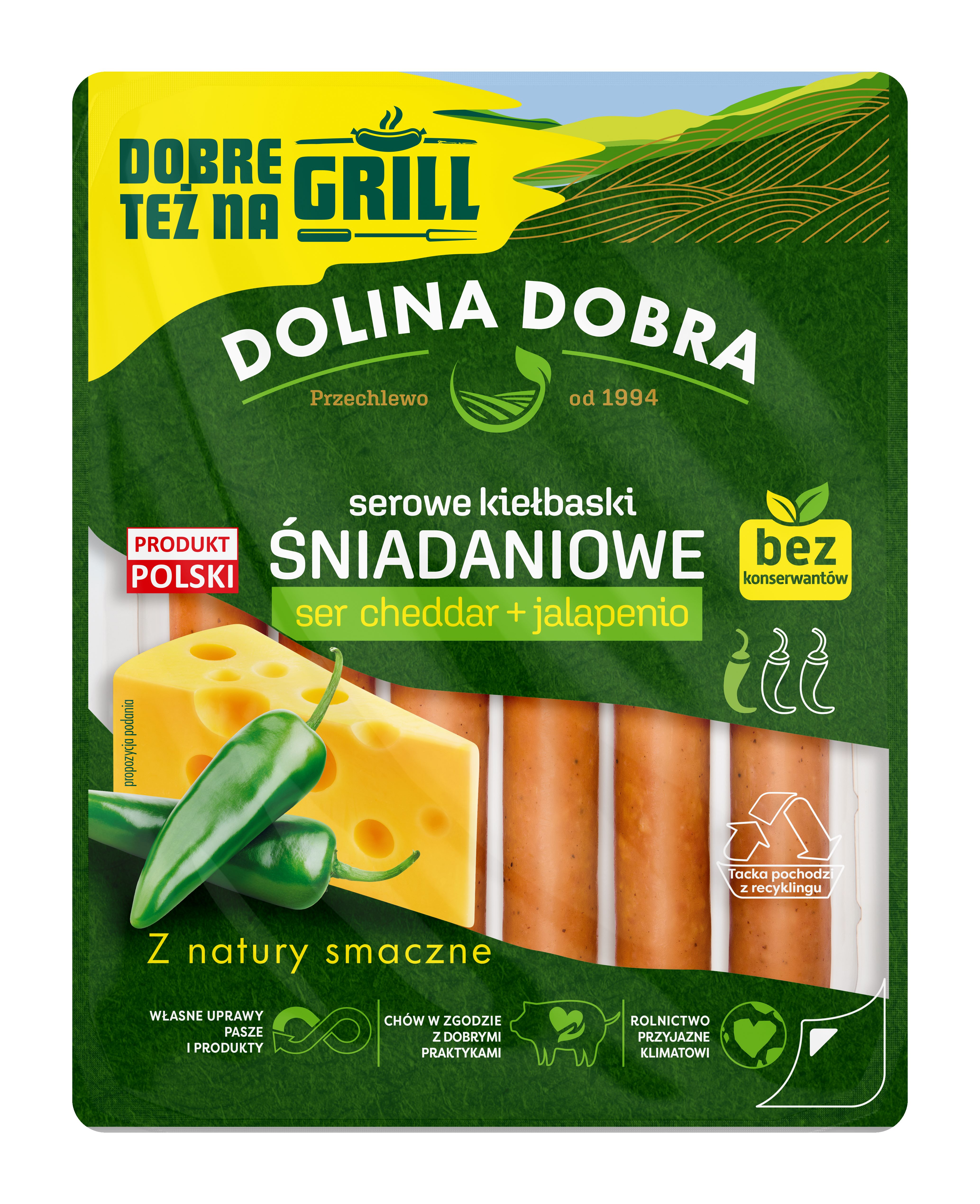 DOLINA DOBRA Serowe kiełbaski śniadaniowe ser cheddar+jalapeno