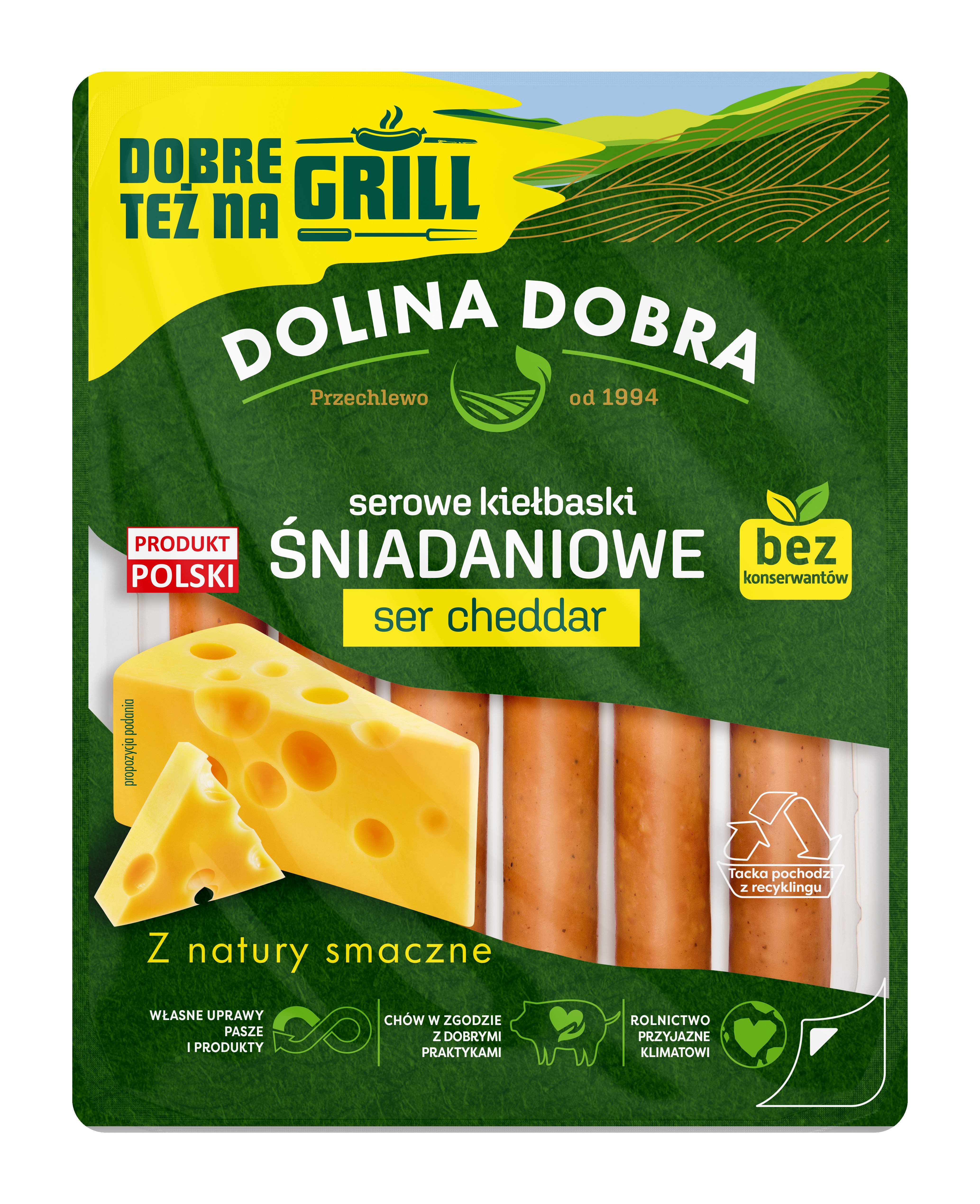 DOLINA DOBRA Serowe kiełbaski śniadaniowe ser cheddar