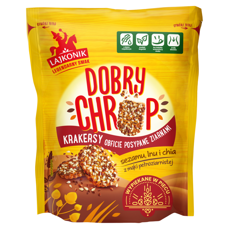 LAJKONIK DOBRY CHRUP Krakersy obficie posypane ziarnami sezamu lnu i chia frisco.pl