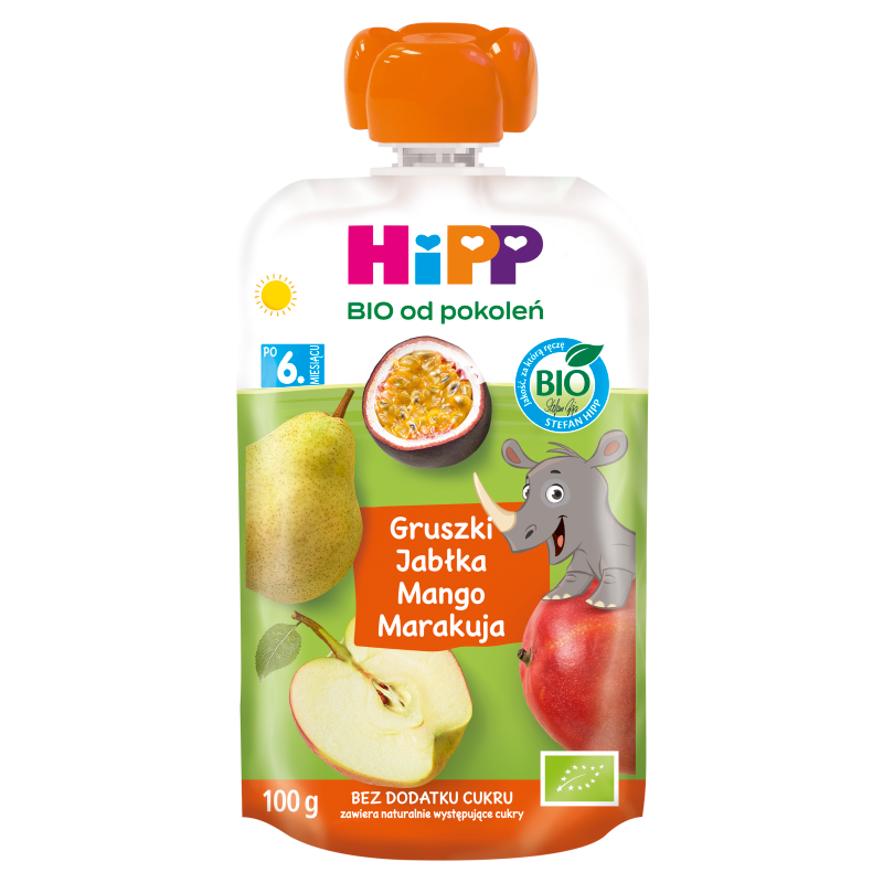 HIPP BIO od pokoleń Gruszka,jabłko,mango, marakuja, po 6 miesiącu
