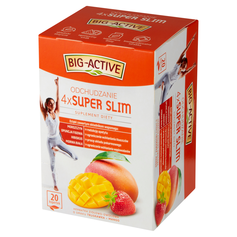 BIG ACTIVE 4x Super Slim Odchudzanie Herbata ziołowo-owocowa truskawka z mango 20 torebek (saszetki)